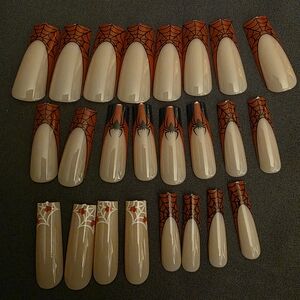 24 Pcs Spider Web Nail Art Set - Beige and Black Buy One Get One Free